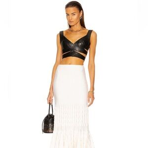ALAIA Fitted Buckle Leather Crop Top in Black | Size 38